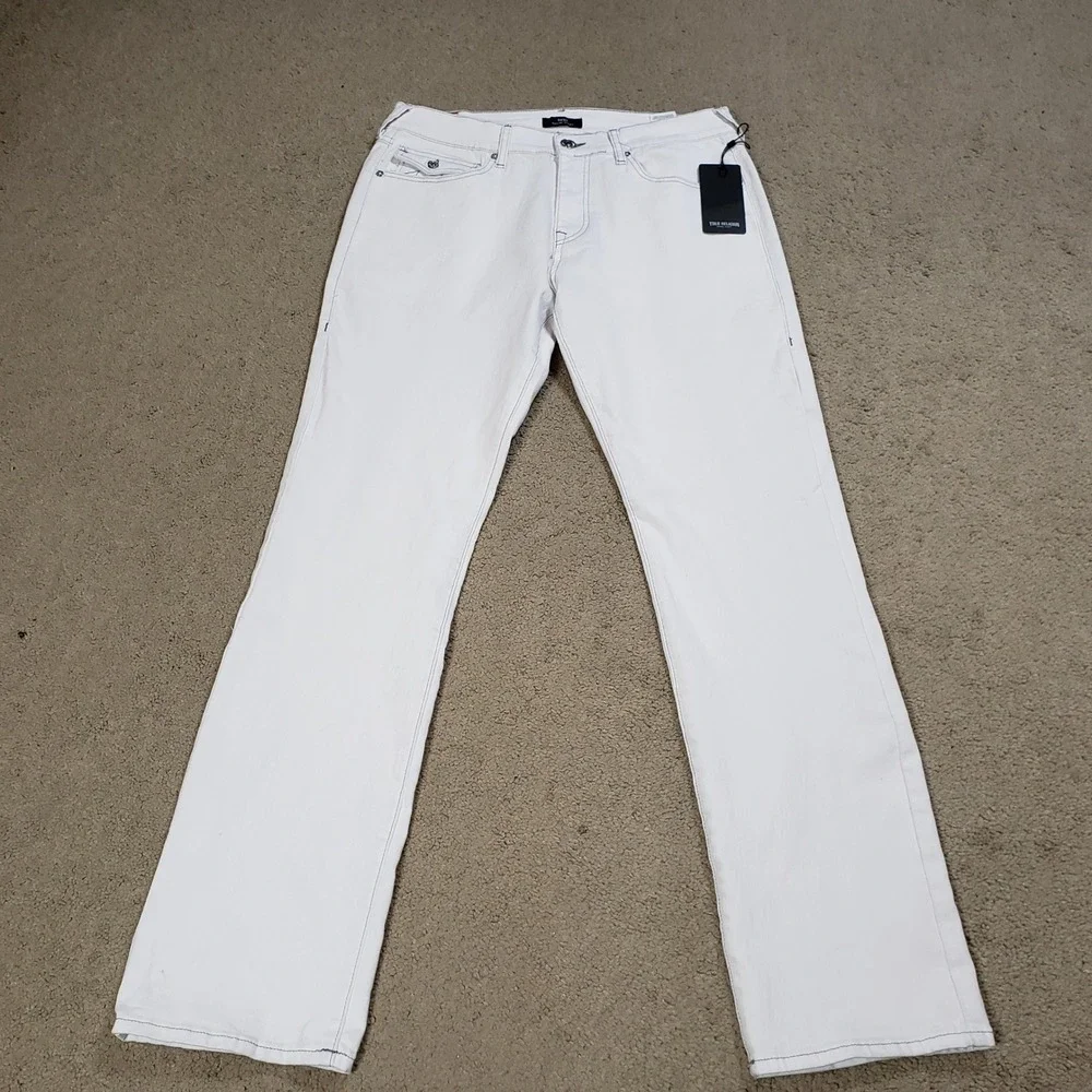 True Religion Ricky Relaxed Straight Leg Jeans Optic White Mens W33 L34 NWT‎